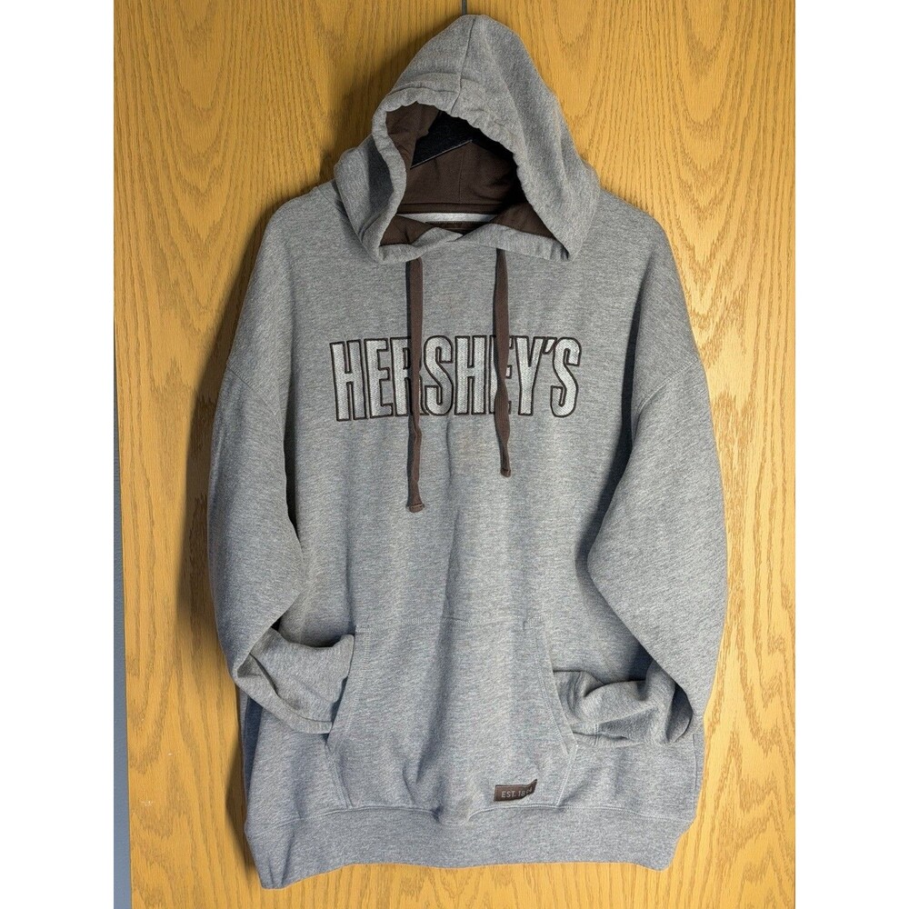 Hershey's Embroidered Unisex Pullover Hoodie Sweatshirt Gray Chocolate Brown XL